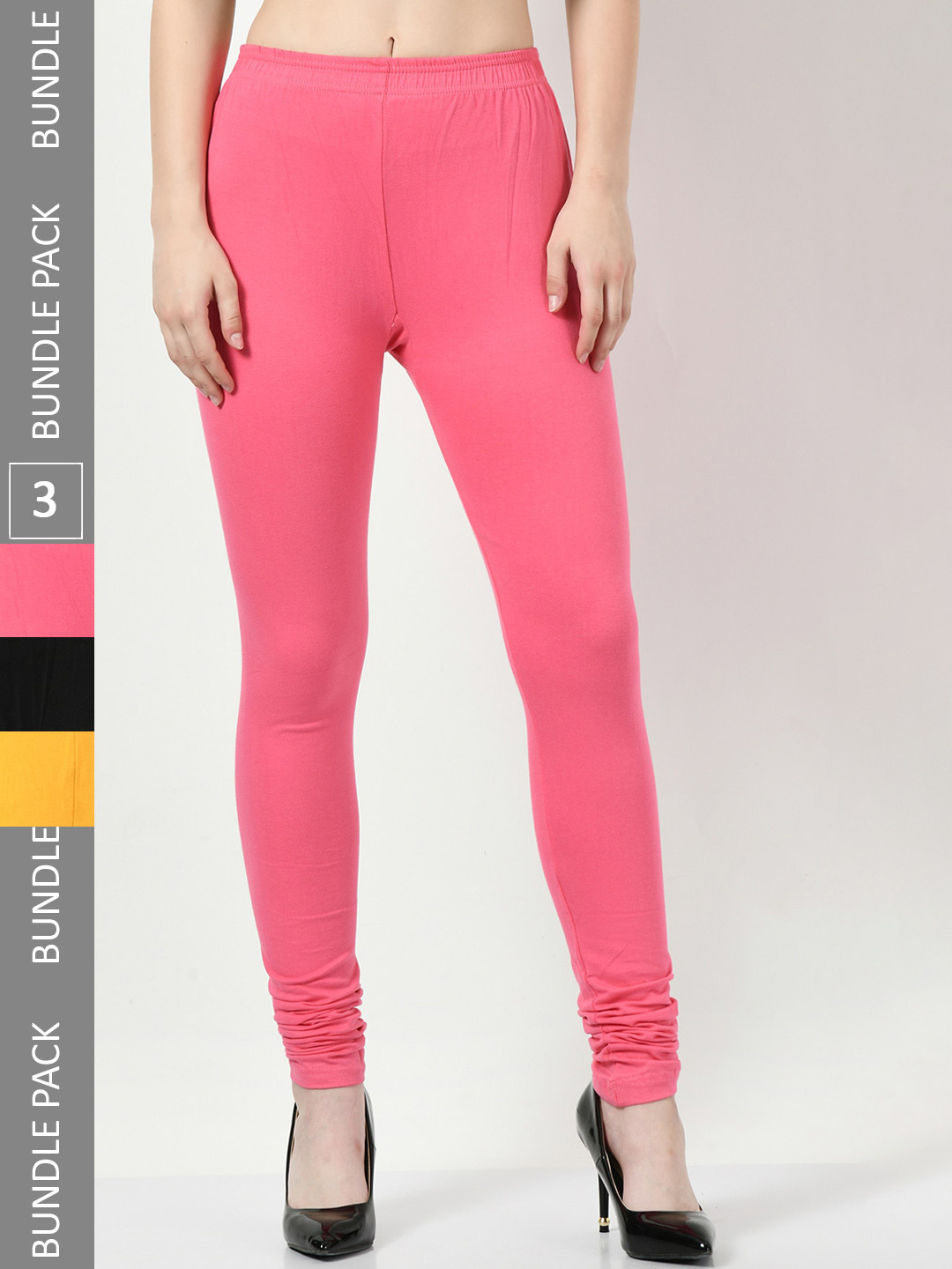

BAESD Women Pack Of 3 Churidar-length Leggings, Pink