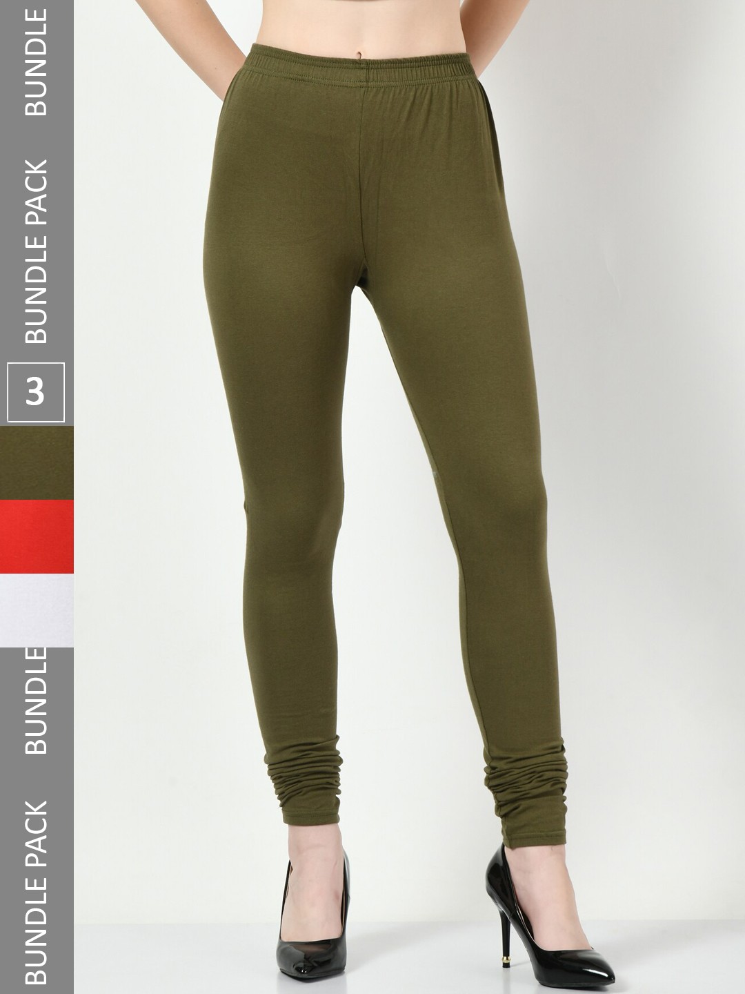

BAESD Pack Of 3 Slim-Fit Churidar-Length Soft Leggings, Green