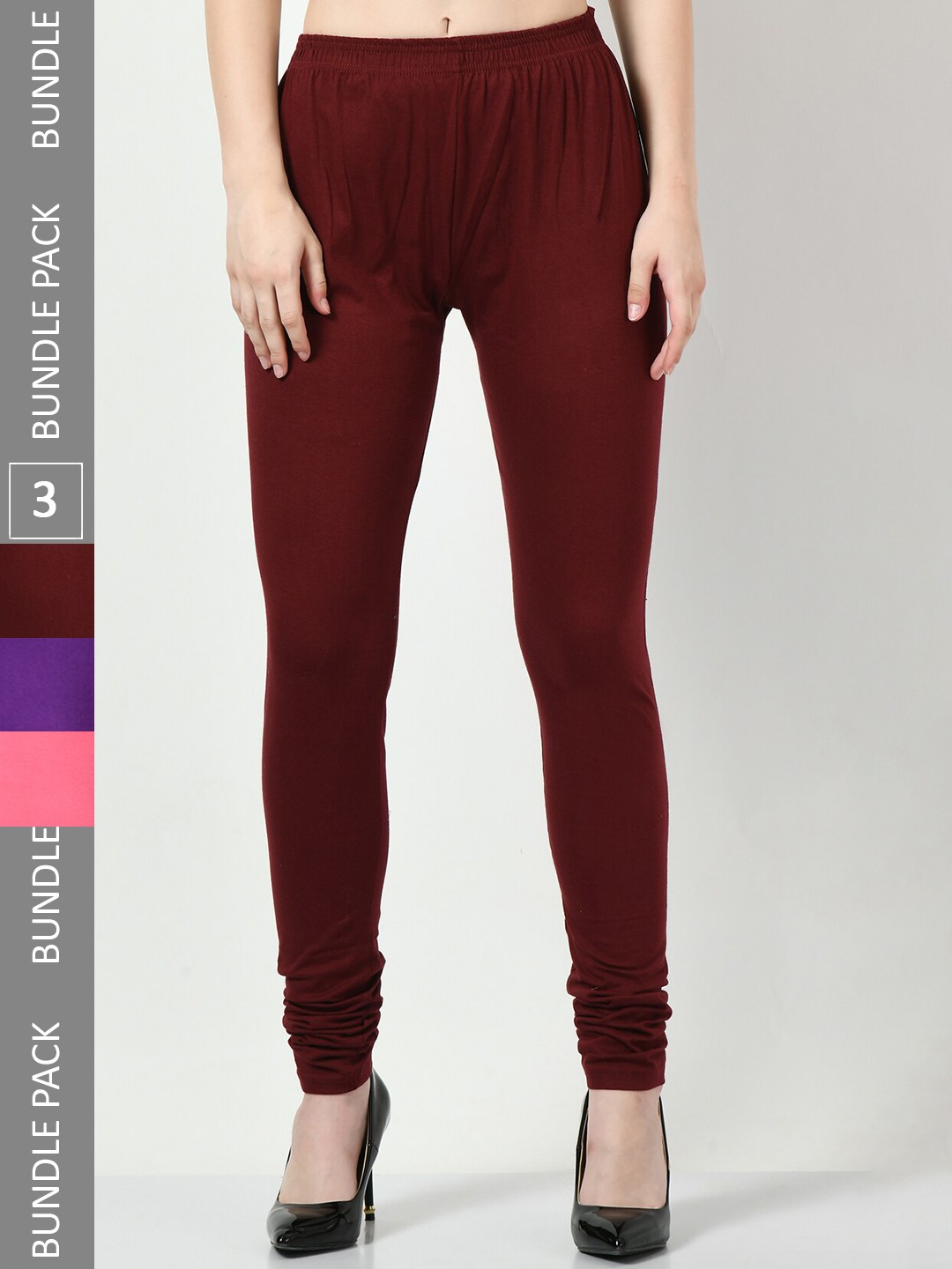 

BAESD Pack Of 3 Churidar Length Leggings, Maroon