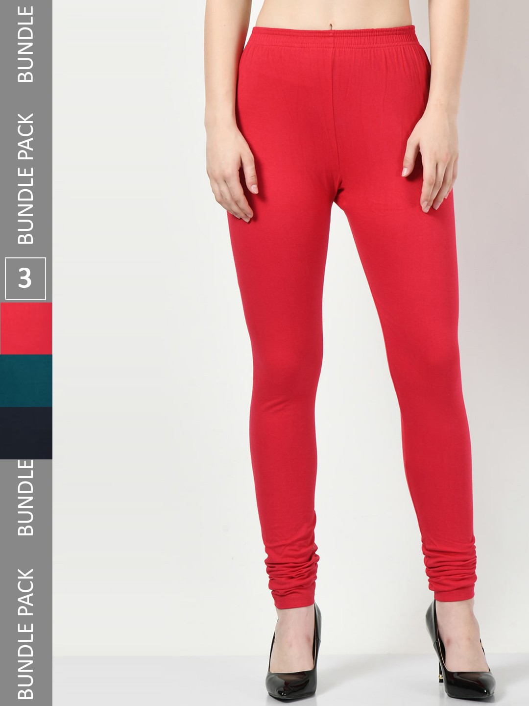 

BAESD Pack Of 3 Slim-Fit Churidar Length Leggings, Red