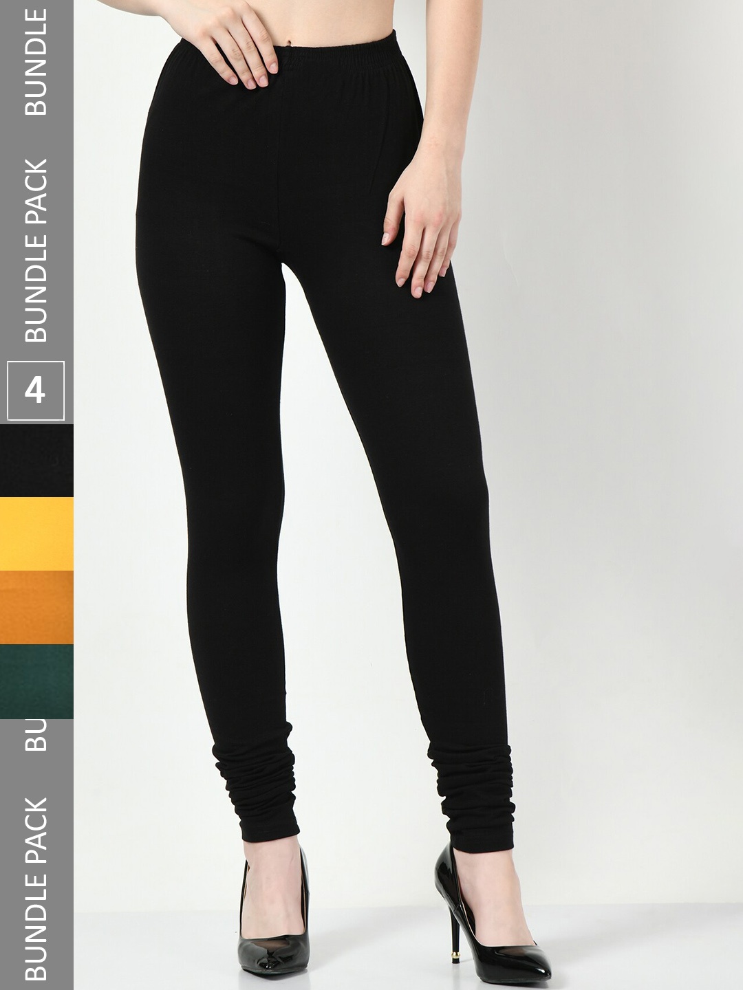 

BAESD Pack Of 4 Slim-Fit Churidar-Length Cotton Leggings, Black