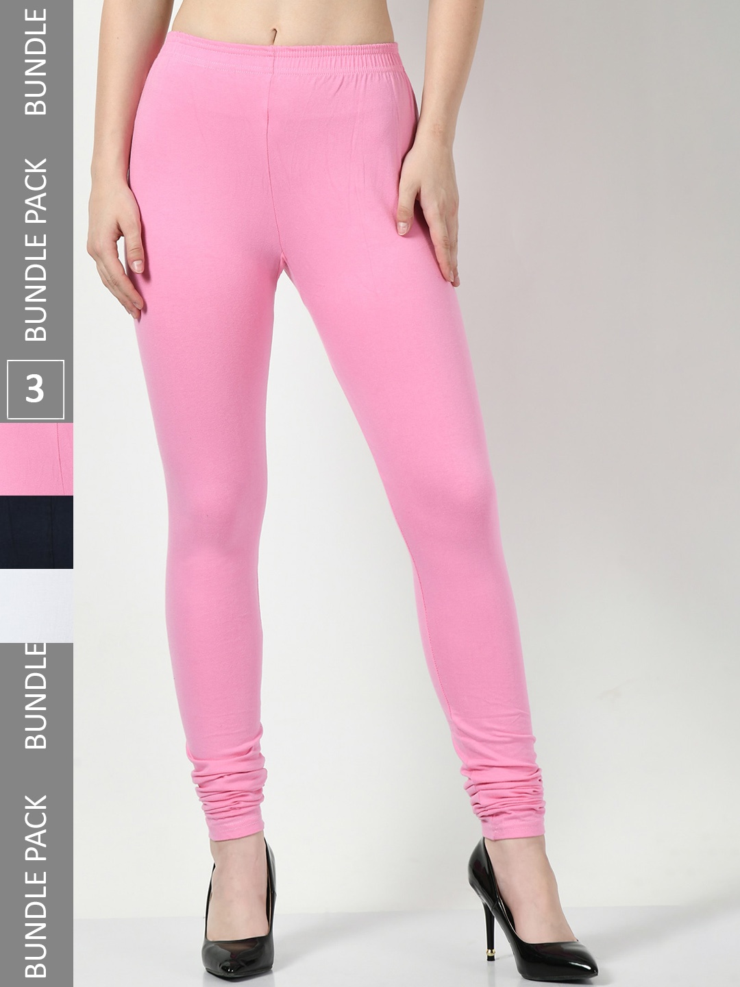

BAESD Pack Of 3 Chudidar Length Leggings, Pink