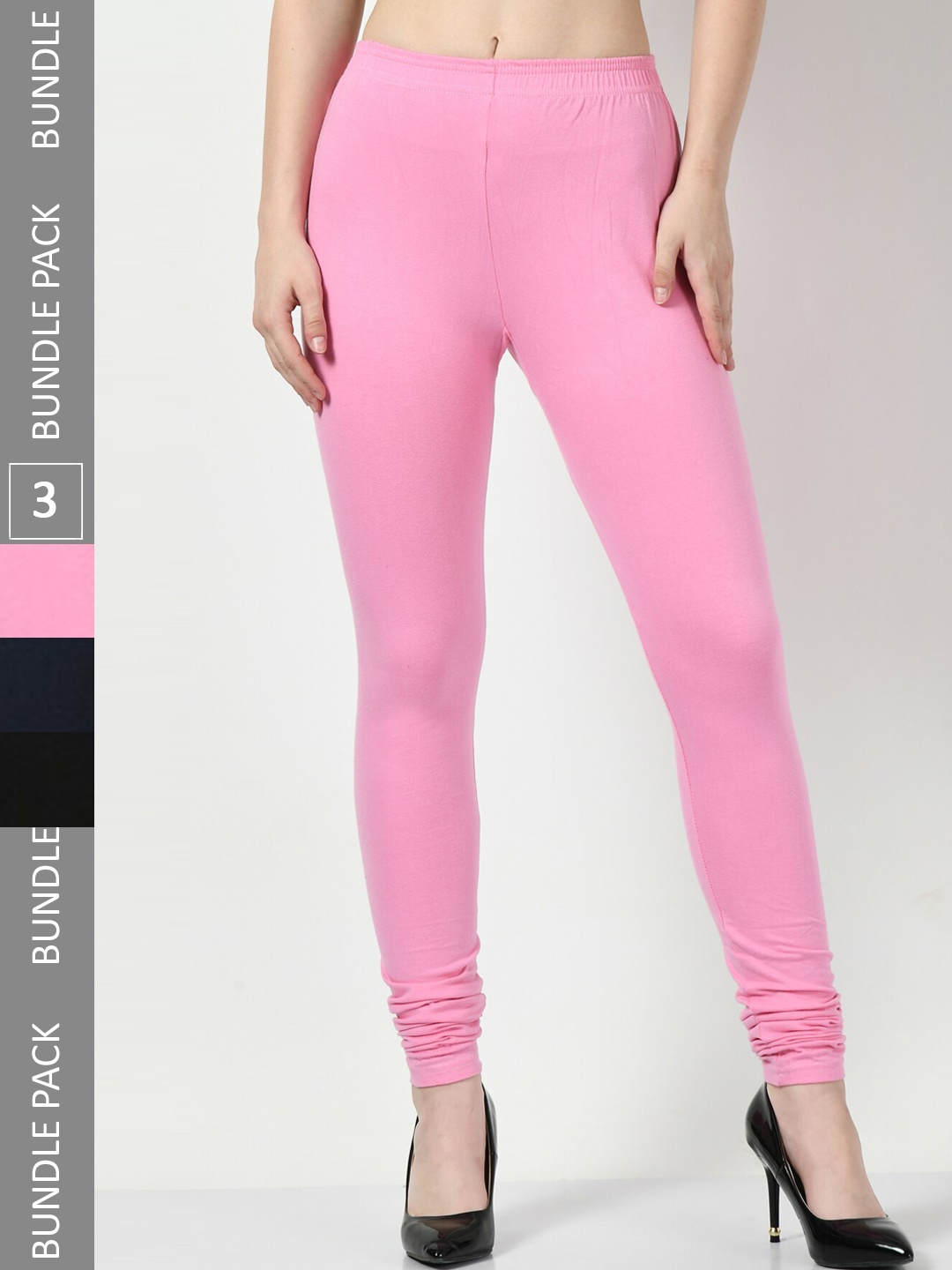 

BAESD Pack of 3 Soft Churidar-Length Slim Fit Cotton Lycra Legging, Pink