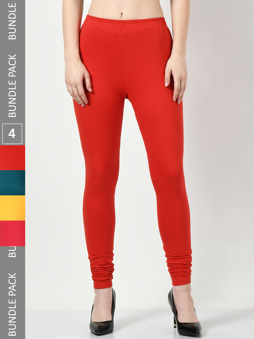 

BAESD Pack of 4 Churidar-Length Leggings, Red