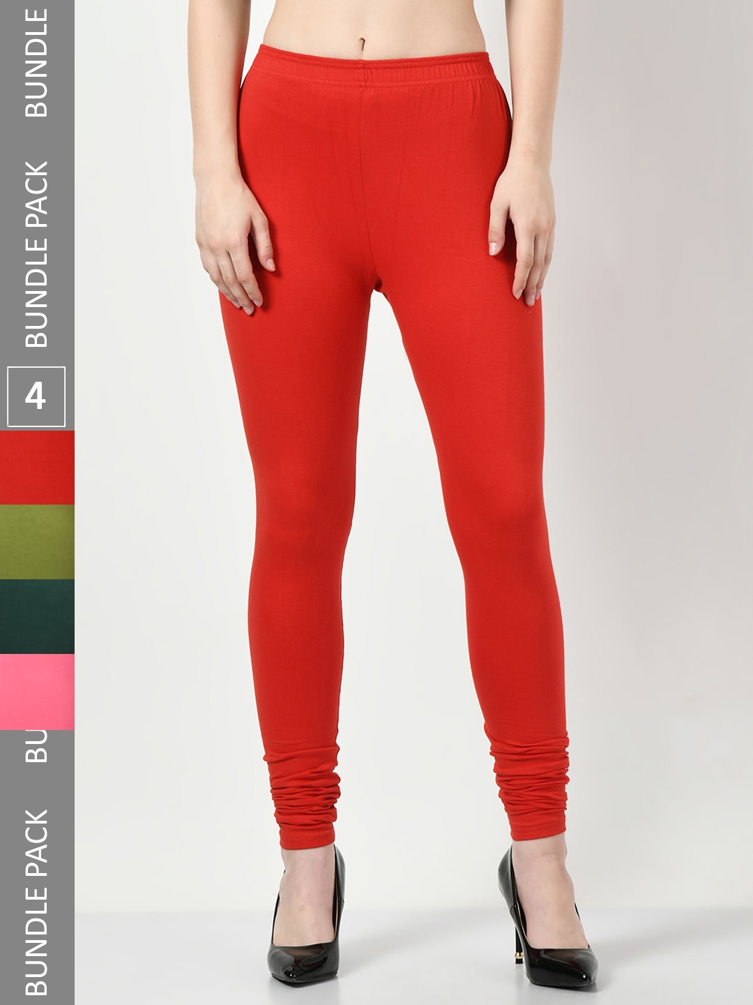 

BAESD Pack Of 4 Churidar-Length Cotton Lycra Leggings, Red