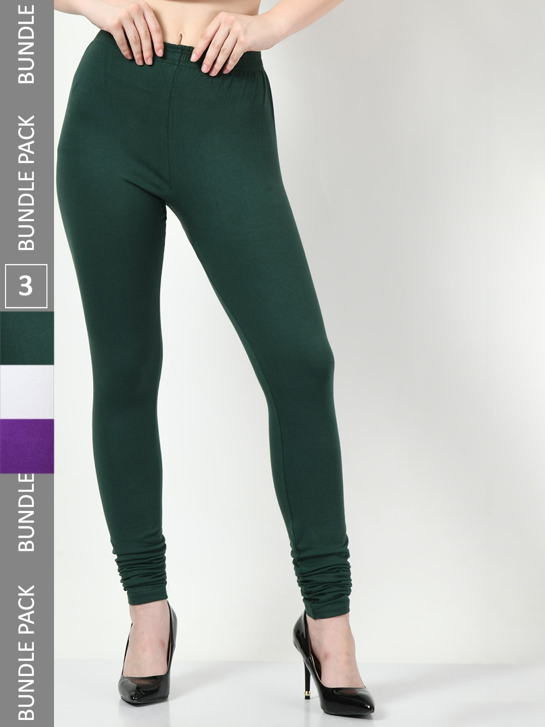 

BAESD Pack Of 3 Slim-Fit Churidar-Length Soft Leggings, Green
