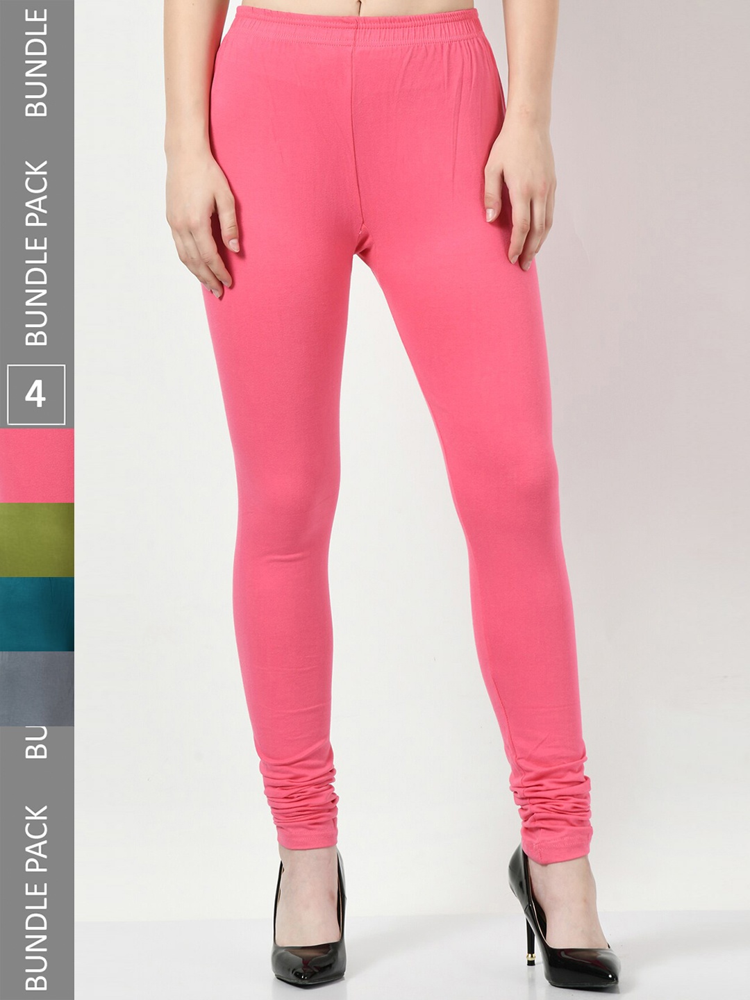 

BAESD Pack of 4 Cotton Lycra Churidar-Length Leggings, Pink