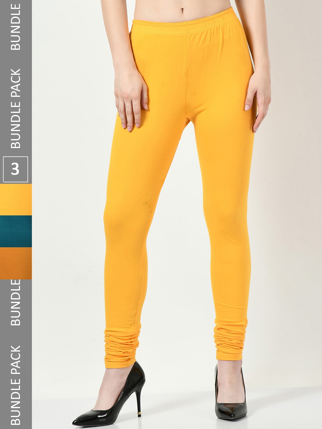 

BAESD Pack Of 3 Slim-Fit Churidar-Length Leggings, Yellow
