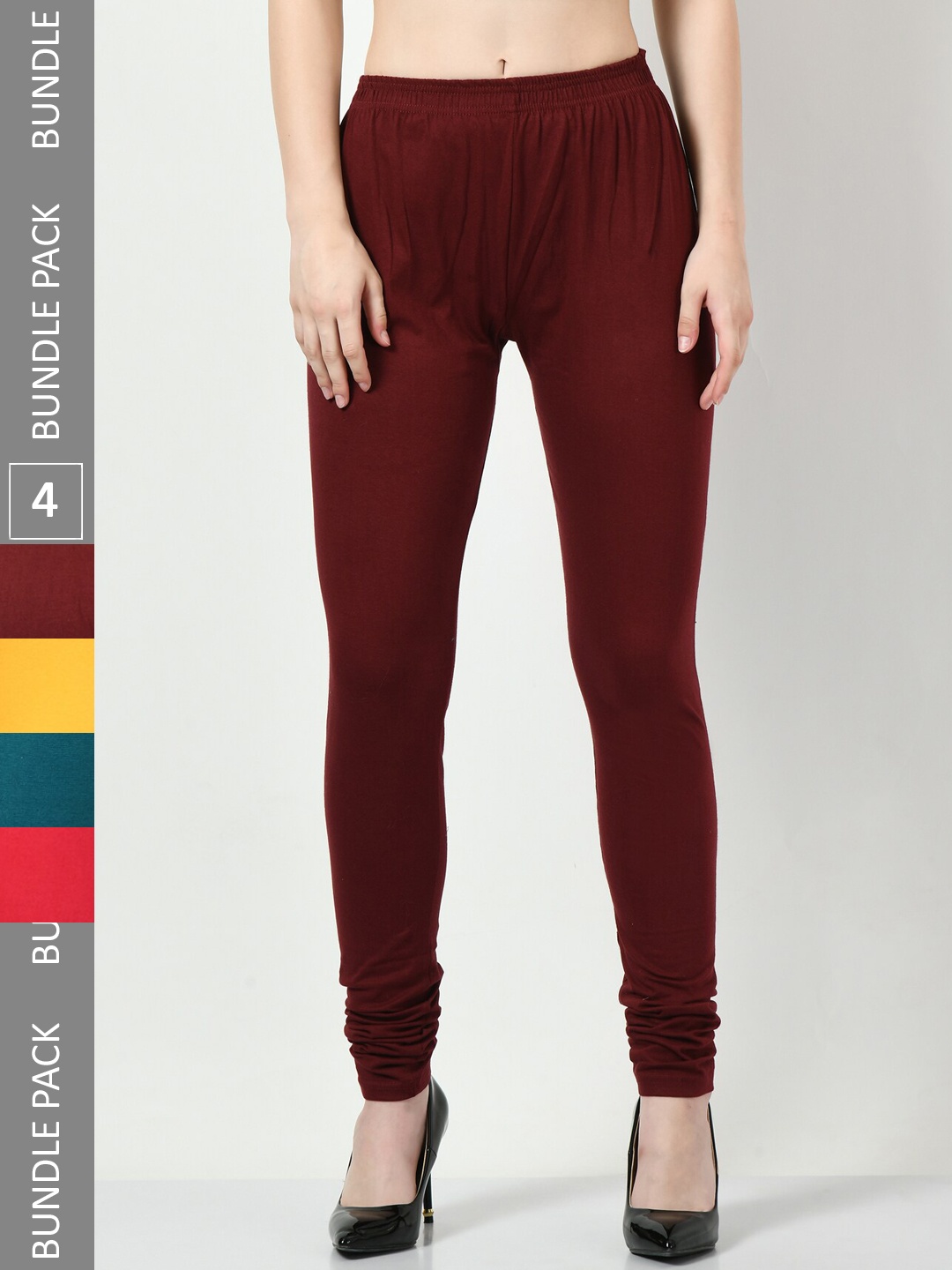 

BAESD Pack Of 4 Slim-Fit Churidar-Length Soft Leggings, Red