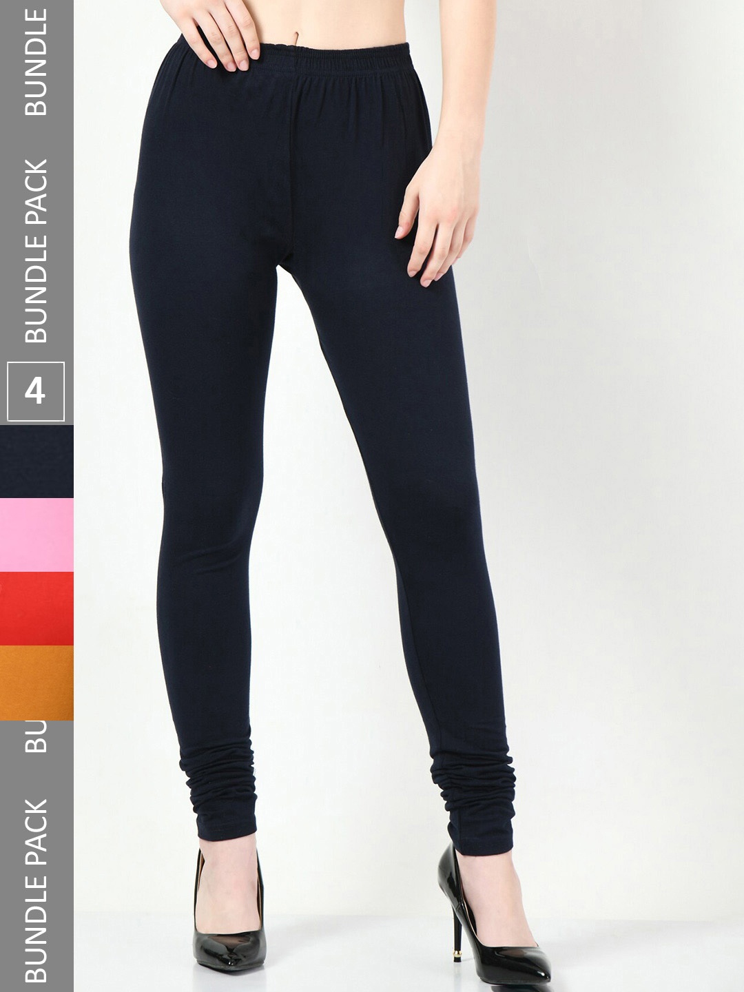 

BAESD Pack Of 4 Slim-Fit Churidar-Length Cotton Lycra Leggings, Black