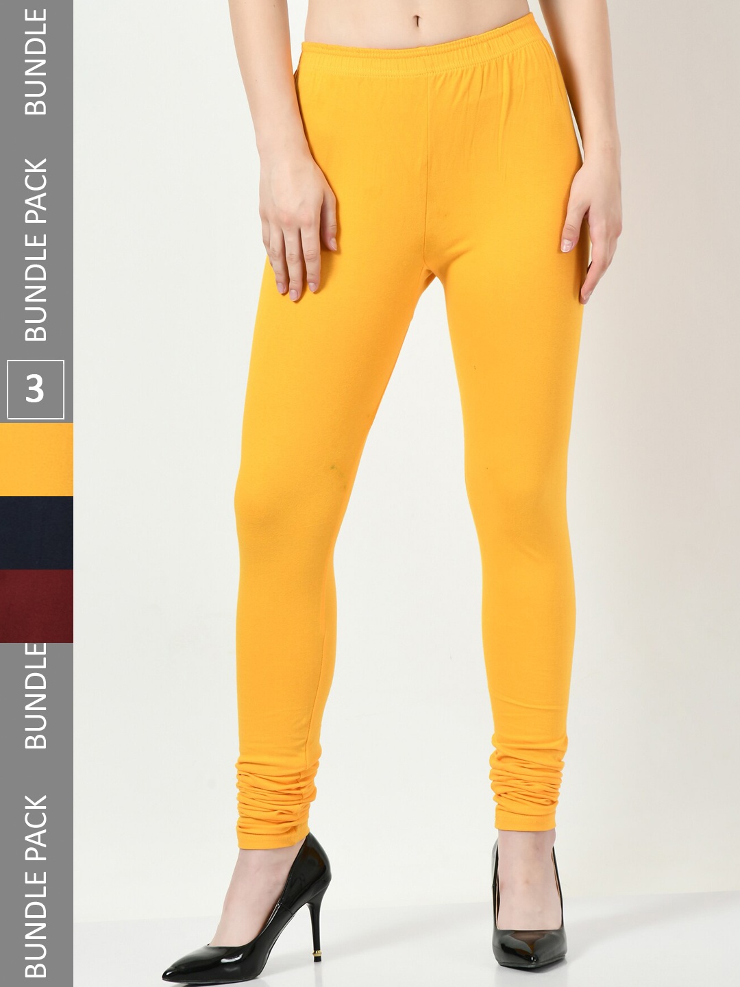 

BAESD Pack Of 3 Churidar-Length Cotton Lycra Leggings, Yellow