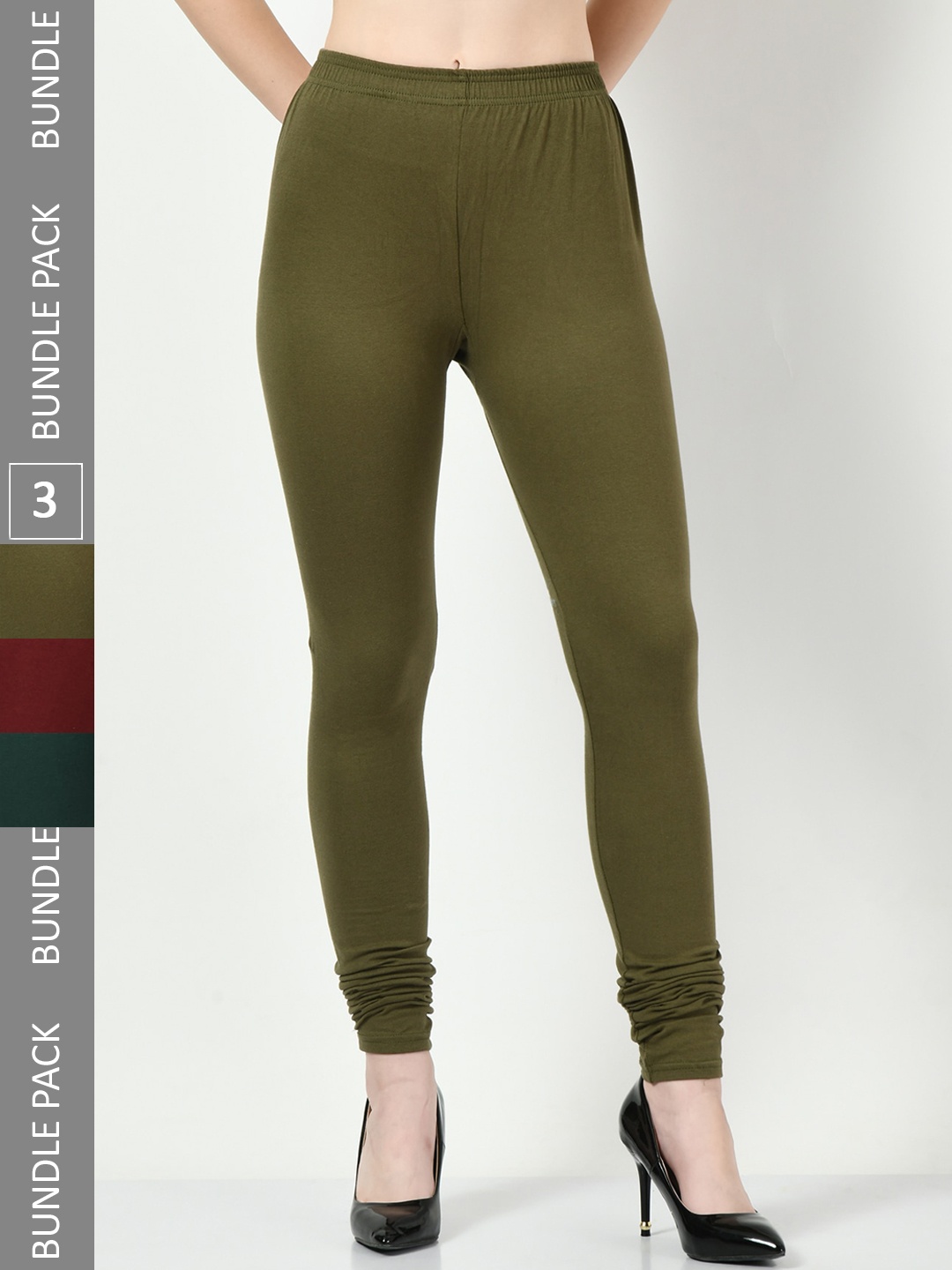 

BAESD Pack Of 3 Churidar-Length Leggings, Olive
