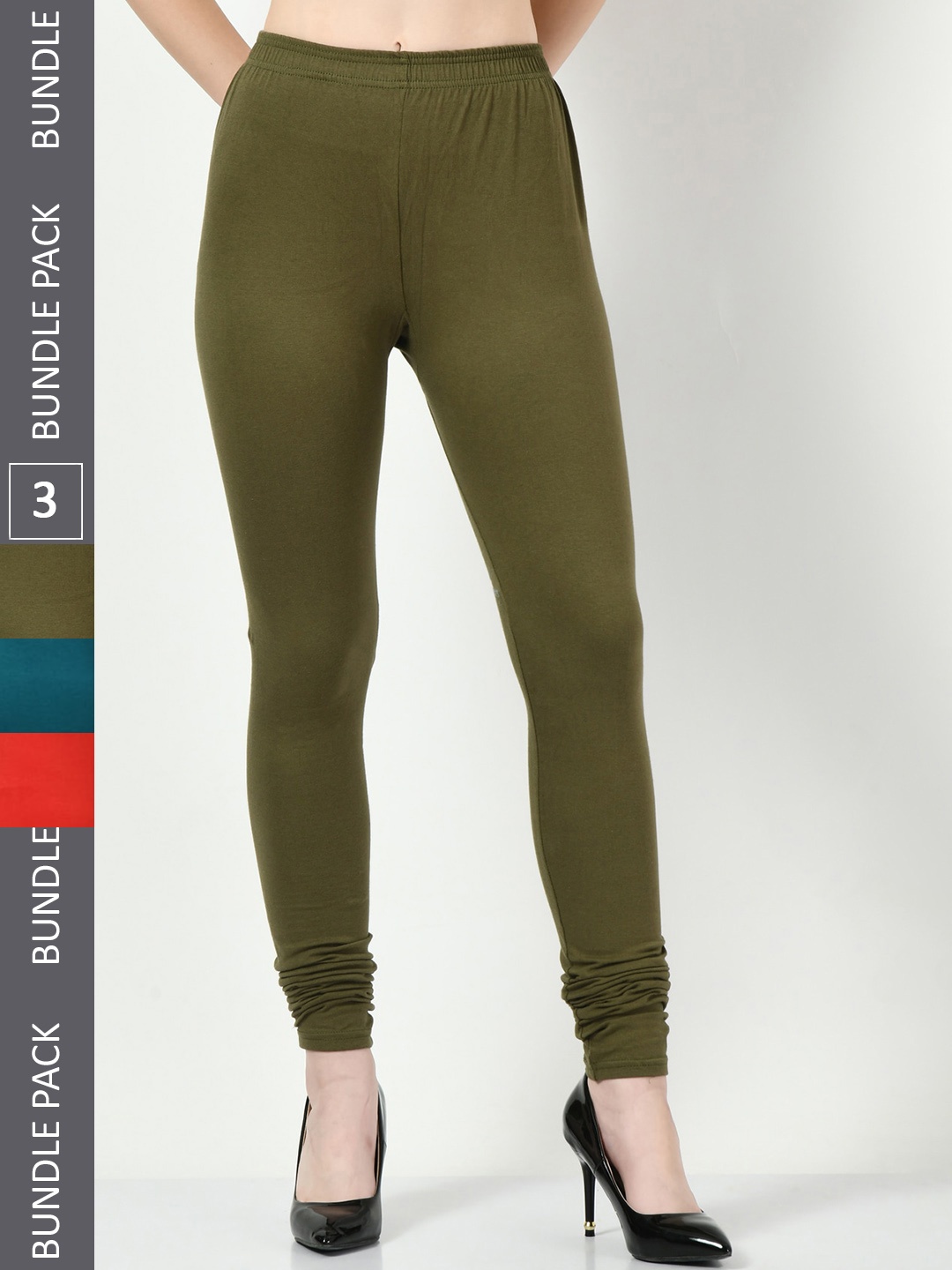 

BAESD Pack of 3 Soft Churidar-Length Slim Fit Cotton Lycra Legging, Red
