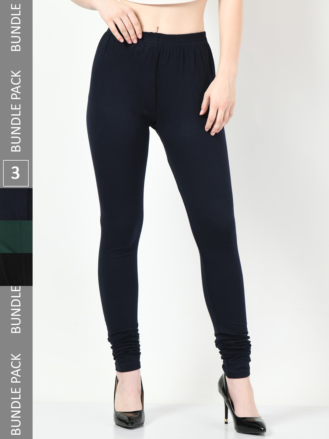 

BAESD Women Pack Of 3 Churidar-Length Leggings, Black