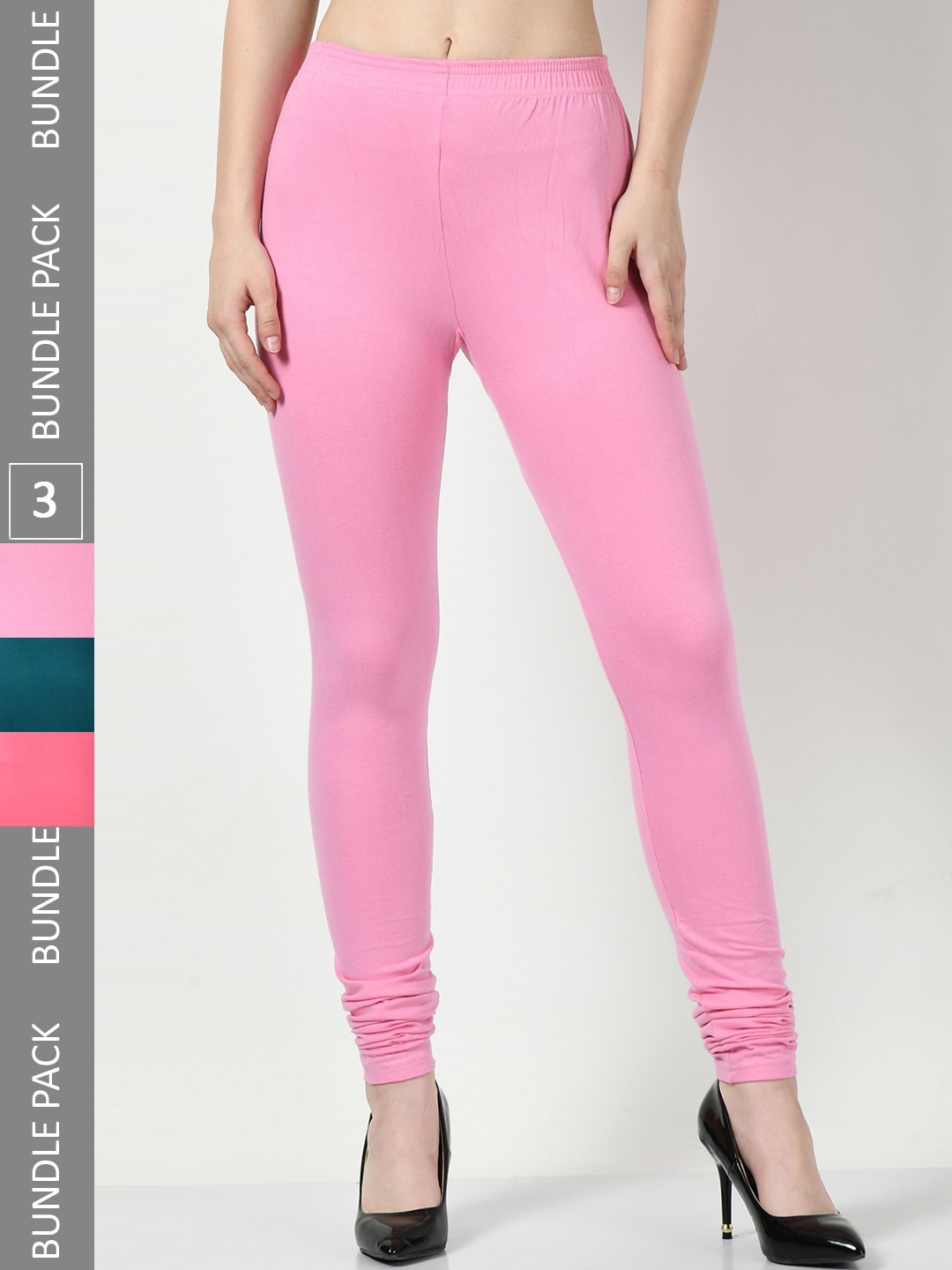 

BAESD Pack Of 3 Super Soft Churidar-Length Leggings, Pink