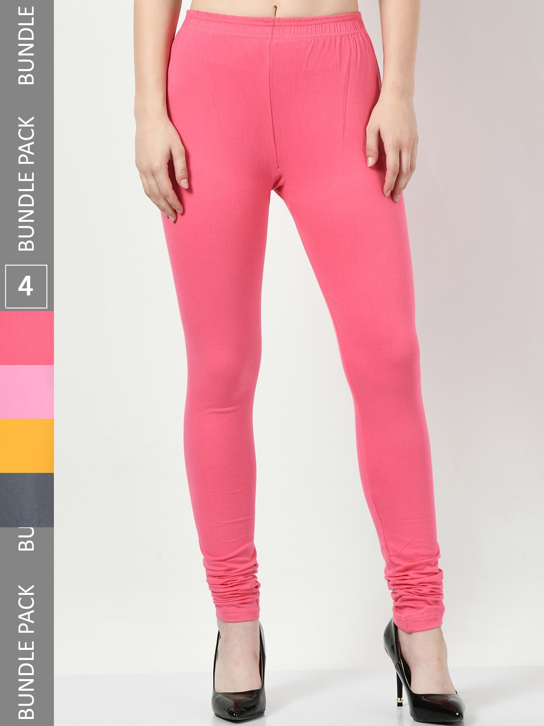 

BAESD Pack Of 4 Slim-Fit Churidar-Length Cotton Lycra Leggings, Pink