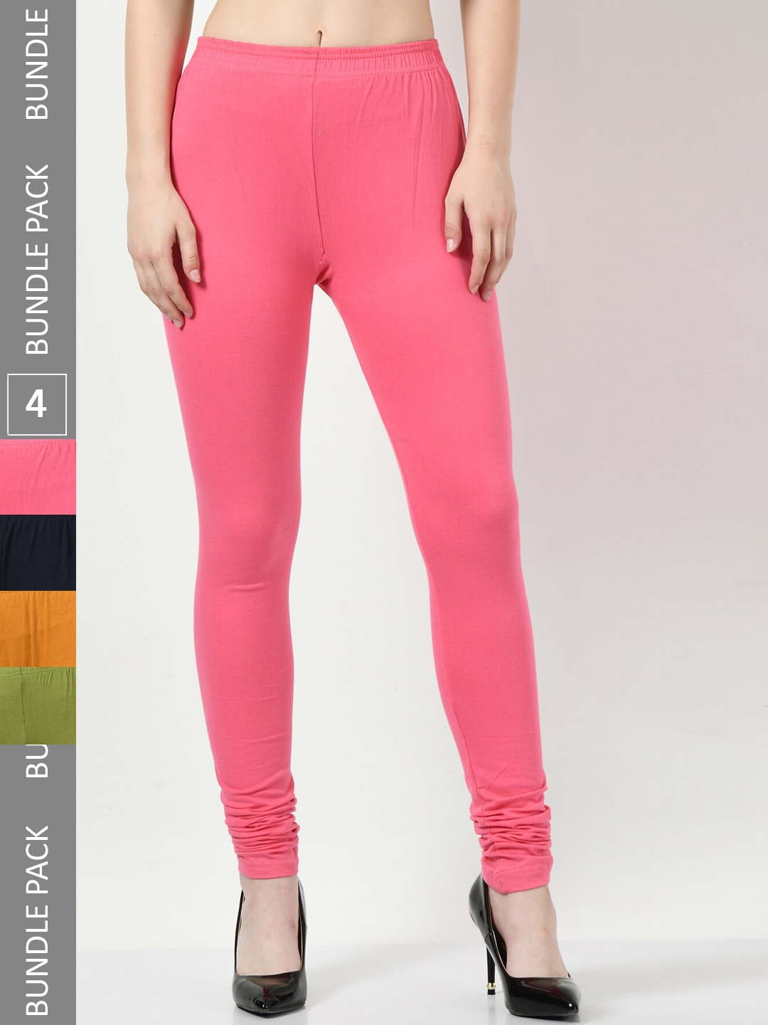 

BAESD Pack Of 4 Churidar-Length Slim-Fit Leggings, Pink