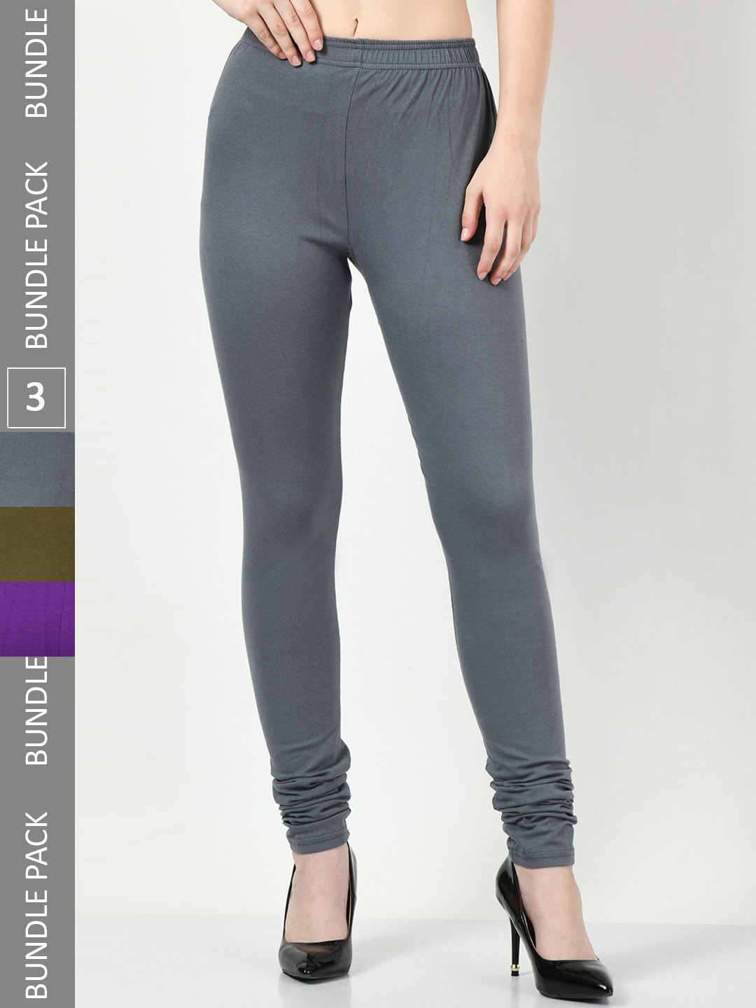 

BAESD Pack Of 3 Churidar-Length Leggings, Purple