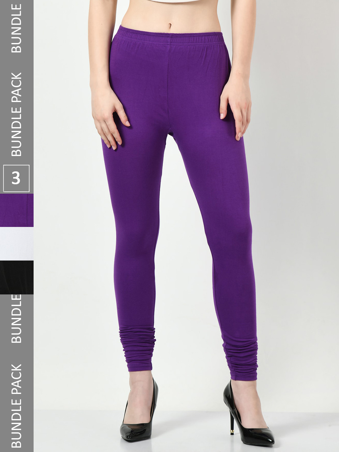 

BAESD Pack Of 3 Mid-Rise Cotton Lycra Churidar Length Leggings, Purple