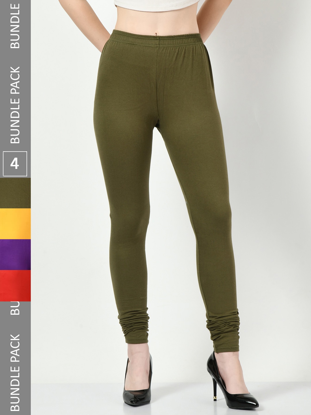 

BAESD Pack Of 4 Super Soft Churidar-Length Leggings, Yellow