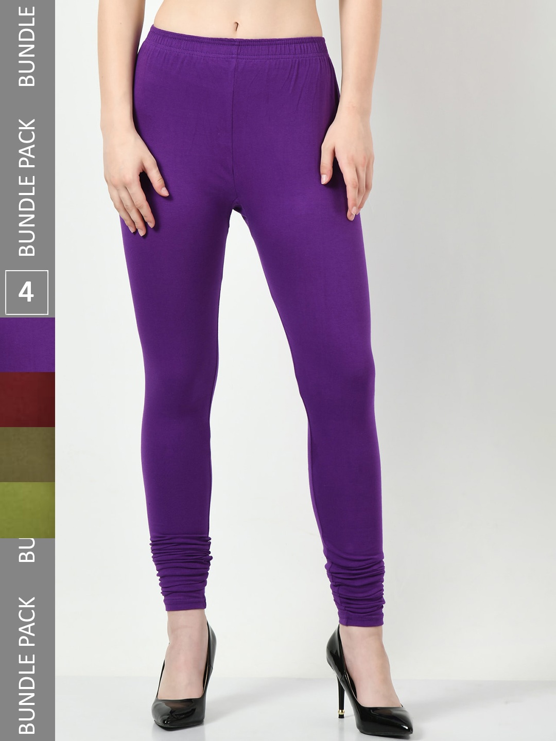 

BAESD Pack Of 4 Cotton Lycra Churidar-Length Leggings, Purple