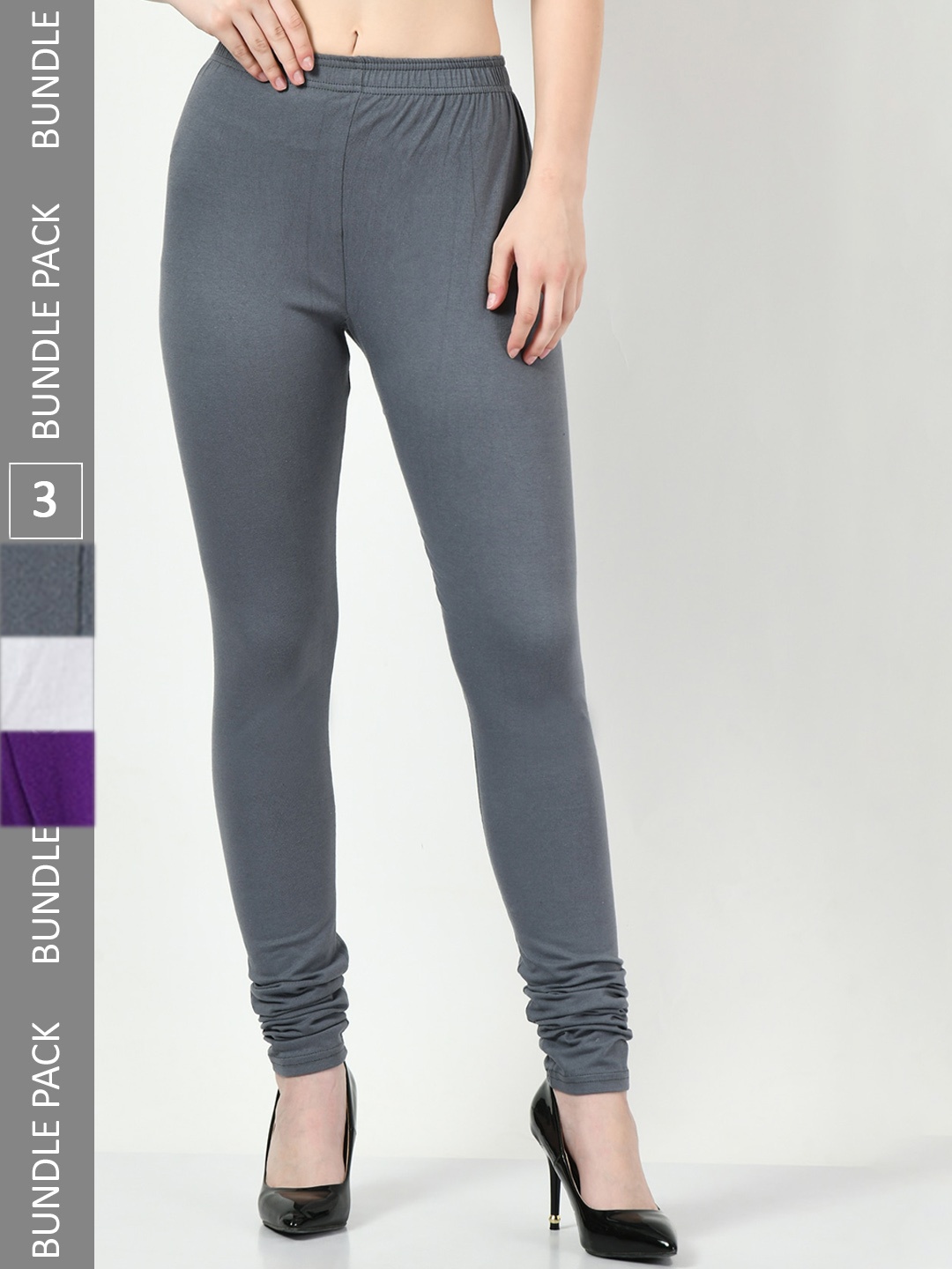 

BAESD Pack Of 3 Cotton Lycra Churidar-Length Leggings, Grey