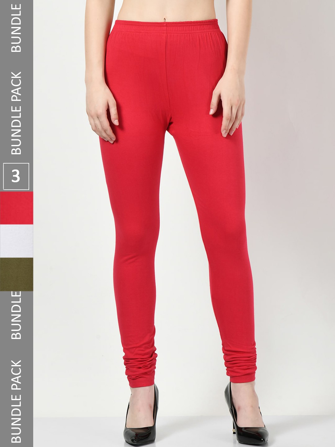 

BAESD Women Pack of 3 Churidar-Length Leggings, Red