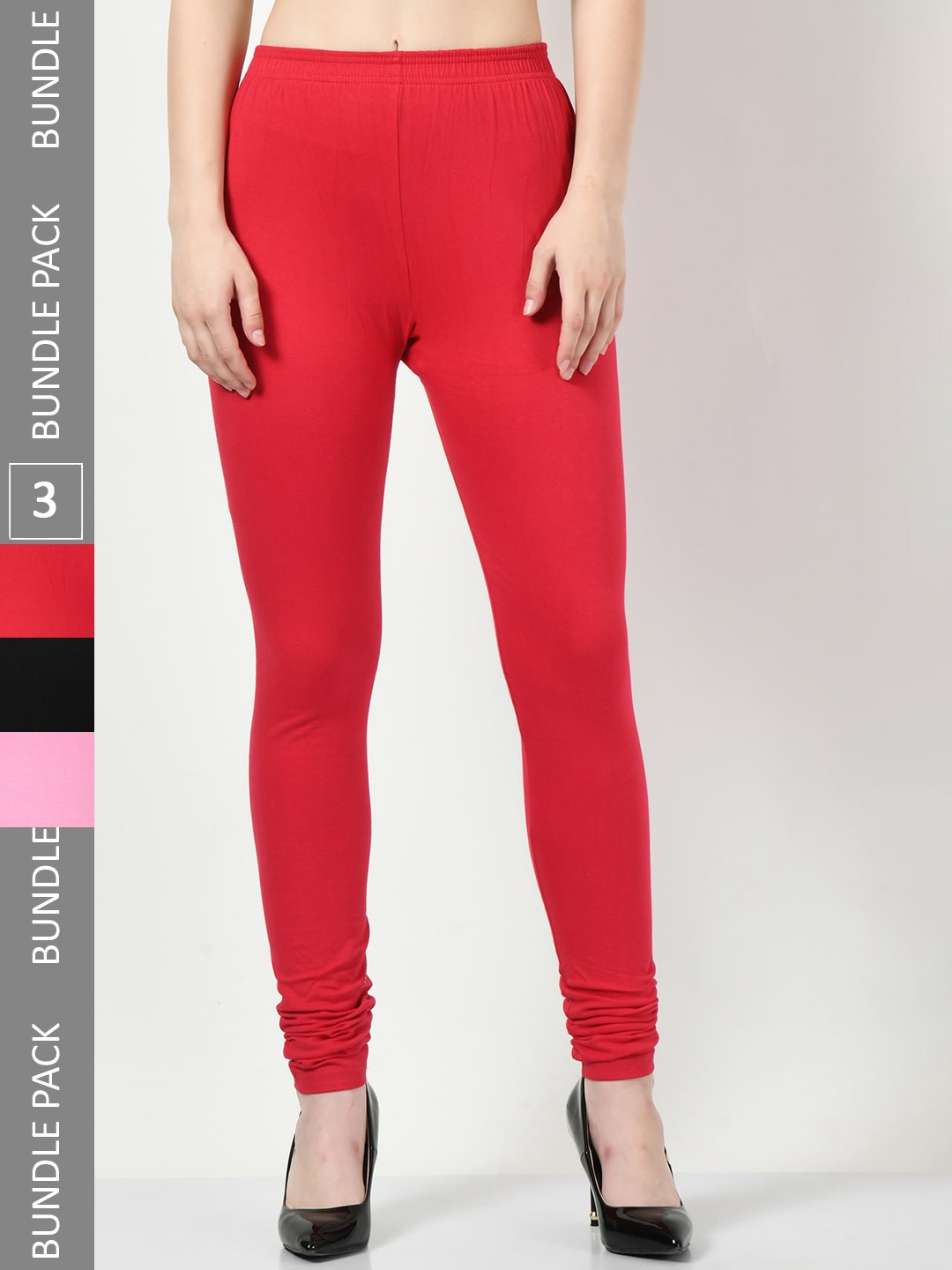 

BAESD Pack of 3 Soft Churidar-Length Slim Fit Cotton Lycra Legging, Pink