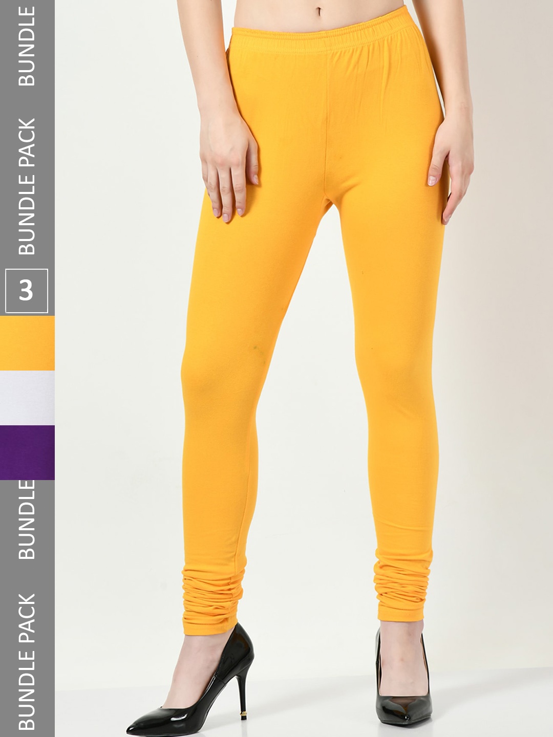 

BAESD Women Pack Of 3 Slim-Fit Churidar-Length Leggings, Yellow