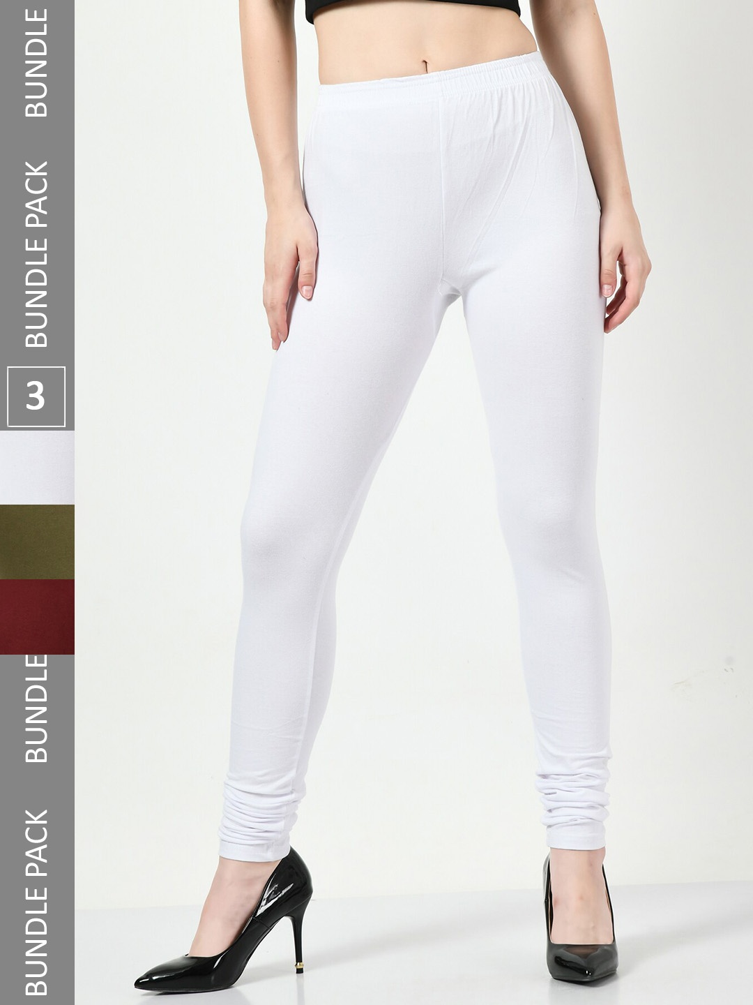 

BAESD Pack Of 3 Slim-Fit Cotton Lycra Churidar-Length Leggings, White