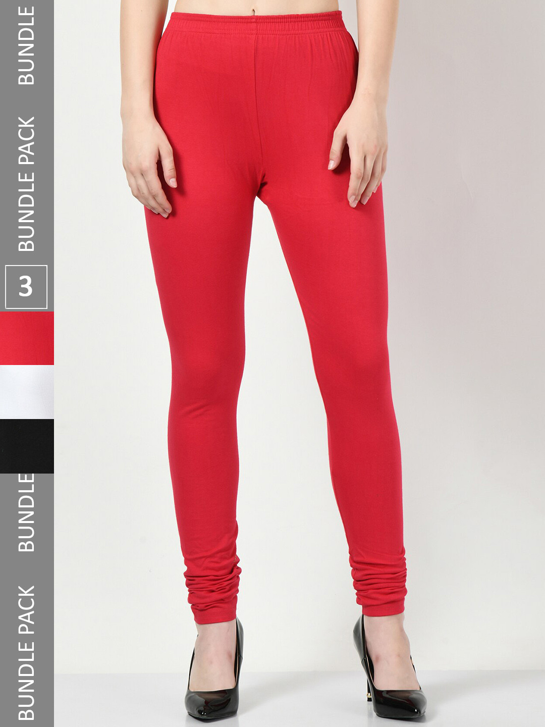 

BAESD Pack of 3 Soft Churidar-Length Cotton Lycra Legging, Red
