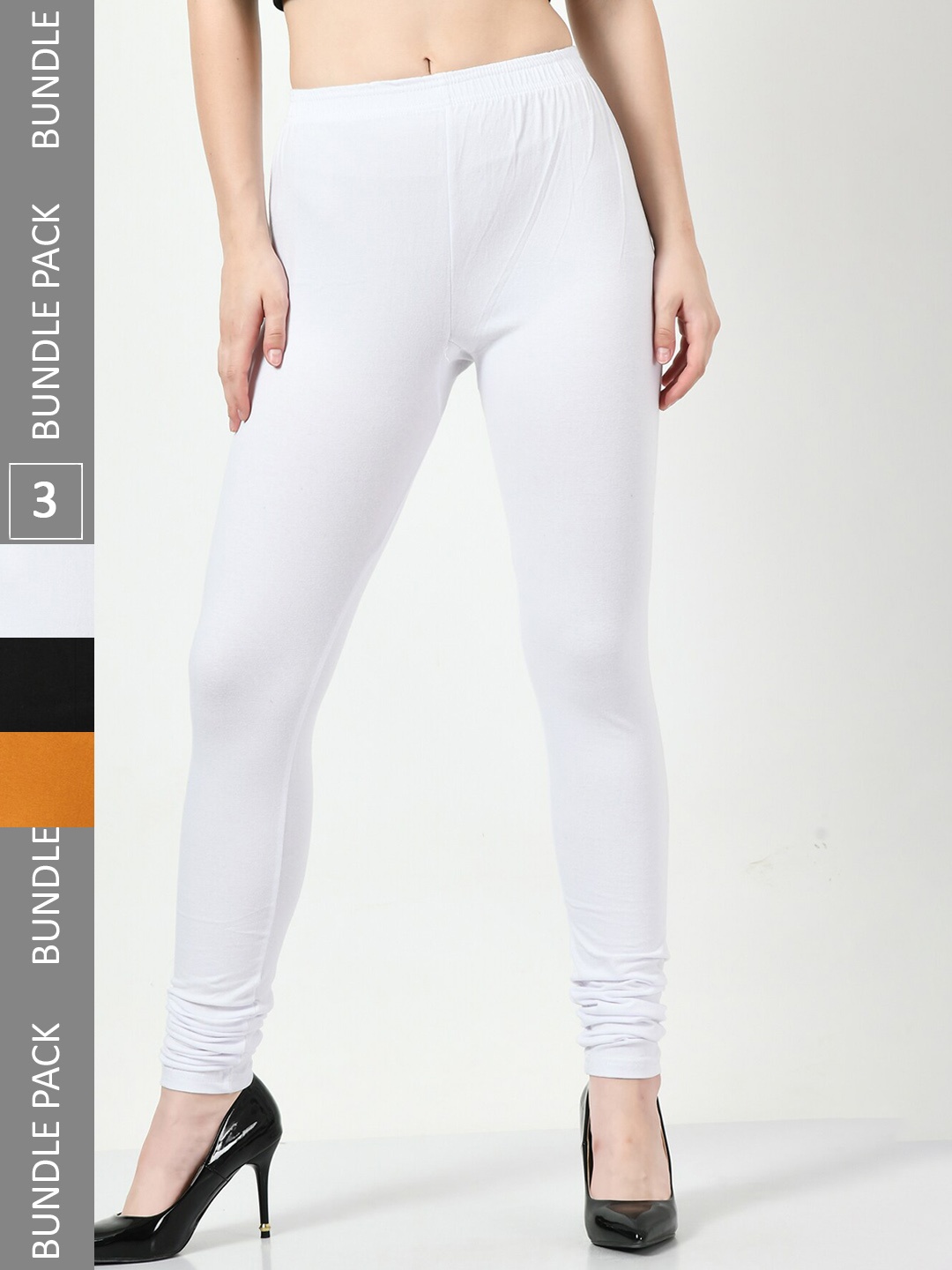 

BAESD Pack Of 3 Churidar-Length Cotton Lycra Leggings, White