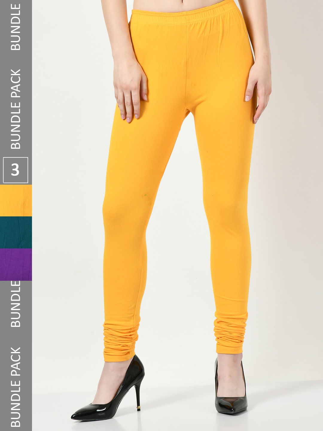 

BAESD Pack Of 3 Super Soft Churidar-Length Leggings, Yellow