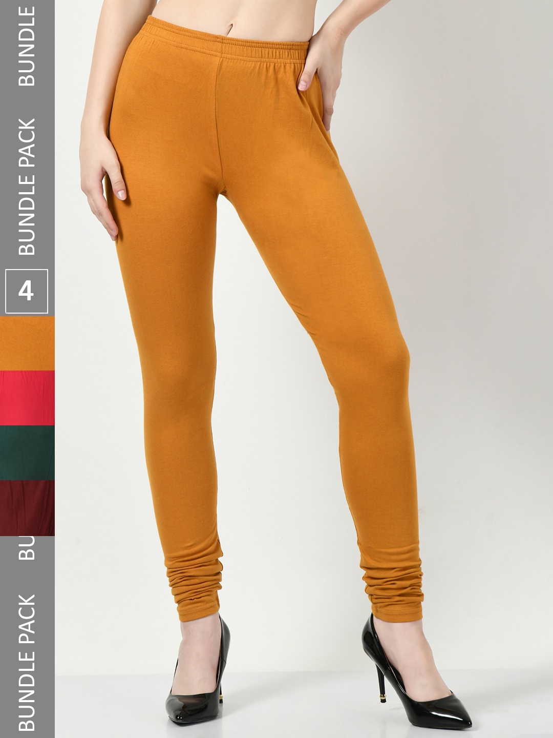

BAESD Pack Of 4 Cotton Lycra Churidar-Length Leggings, Mustard