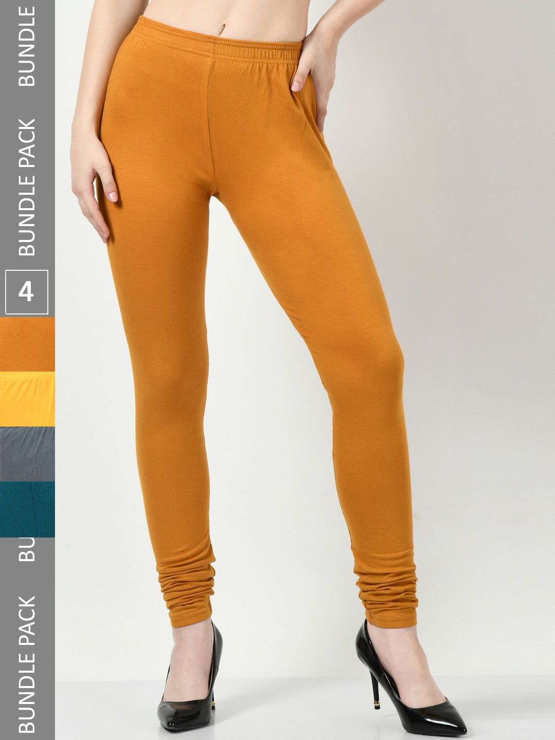 

BAESD Women Pack Of 3 Churidar-Length Leggings, Yellow