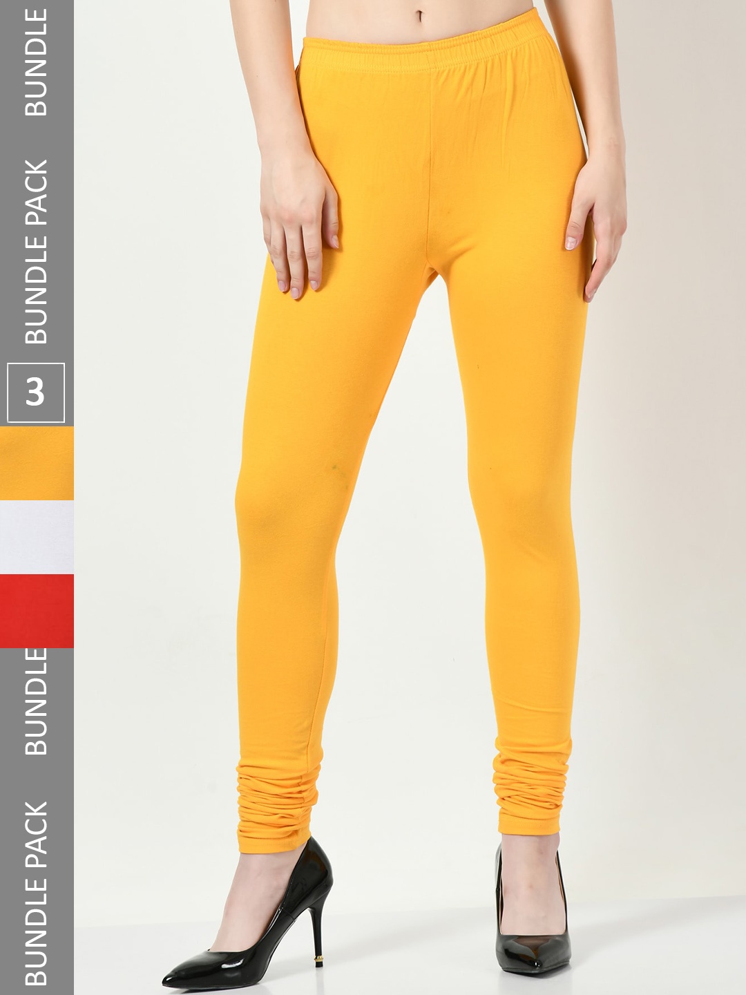 

BAESD Pack Of 3 Cotton Lycra Churidar-Length Leggings, Yellow