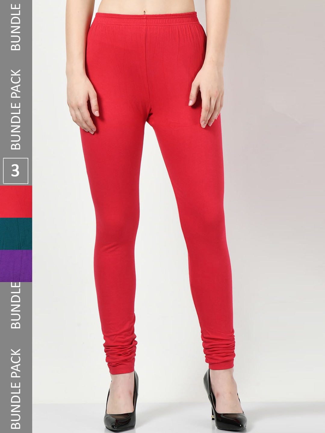 

BAESD Pack of 3 Churidar Length Leggings, Red