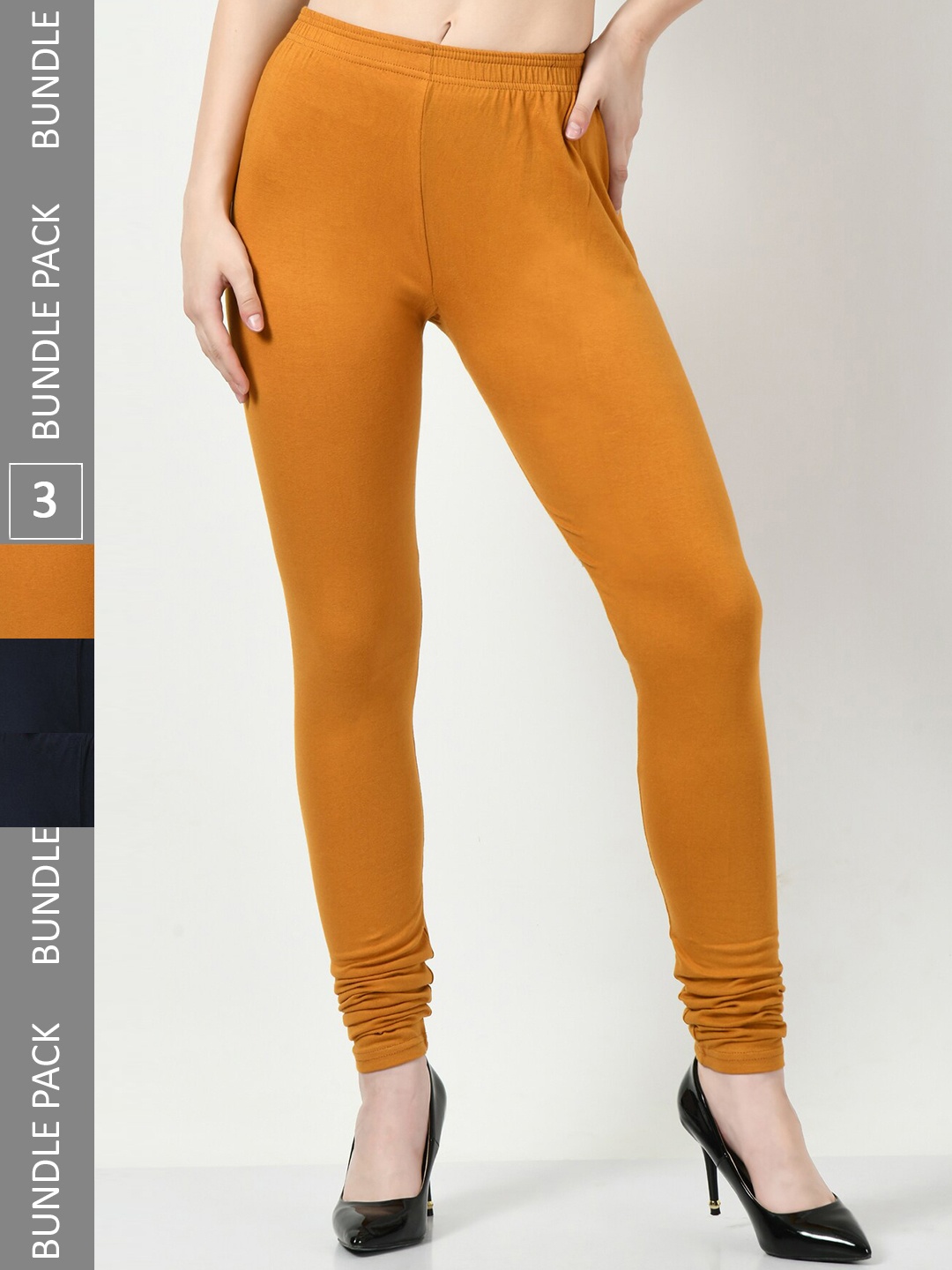 

BAESD Pack Of 3 Churidar-Length Cotton Soft Leggings, Mustard