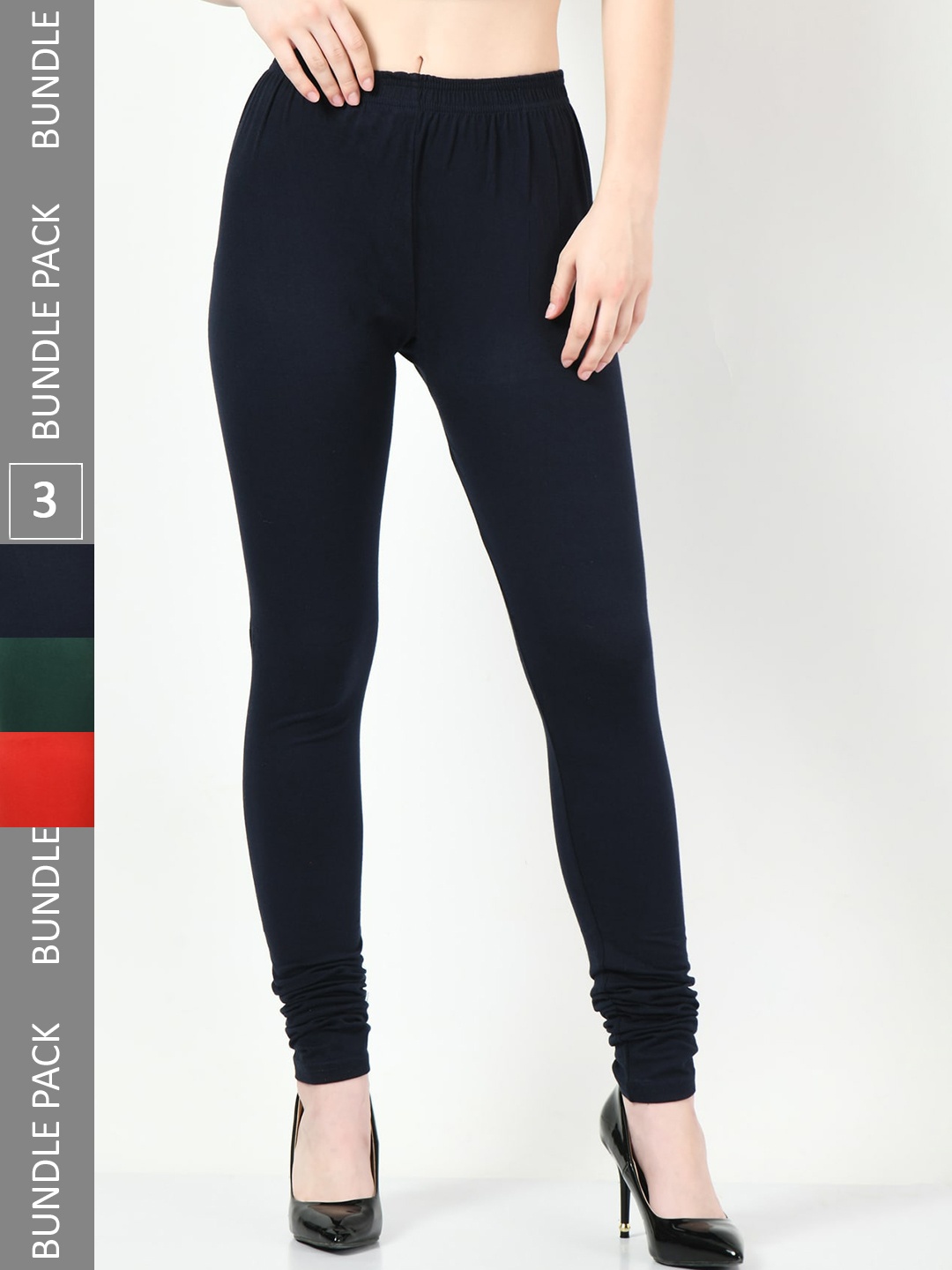 

BAESD Pack Of 3 Churidar Length Leggings, Navy blue