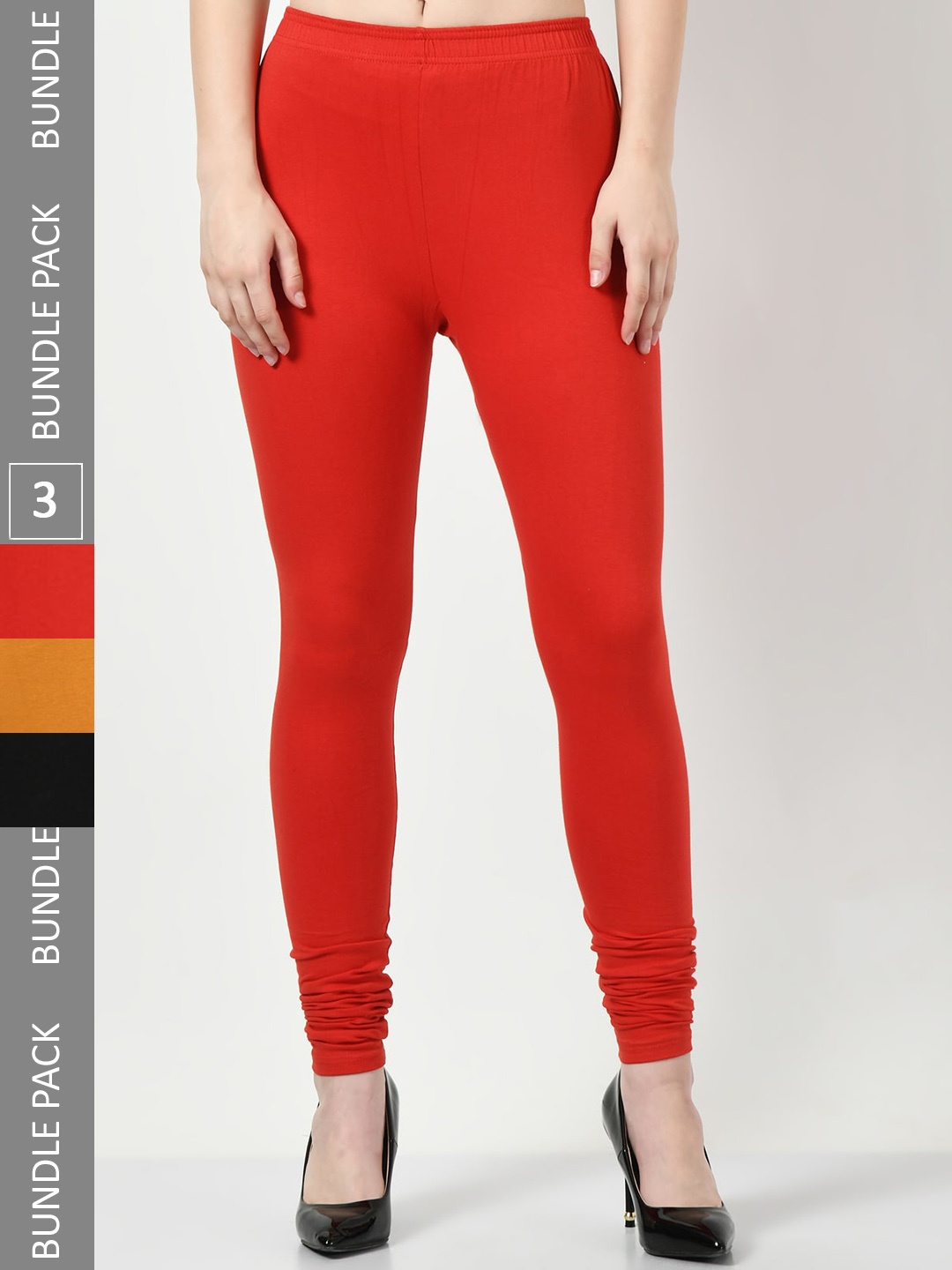

BAESD Pack Of 3 Cotton Lycra Churidar-Length Leggings, Mustard