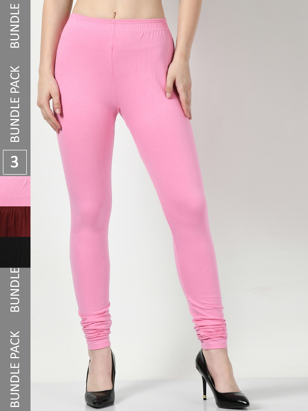 

BAESD Pack Of 3 Churidar Length Leggings, Pink