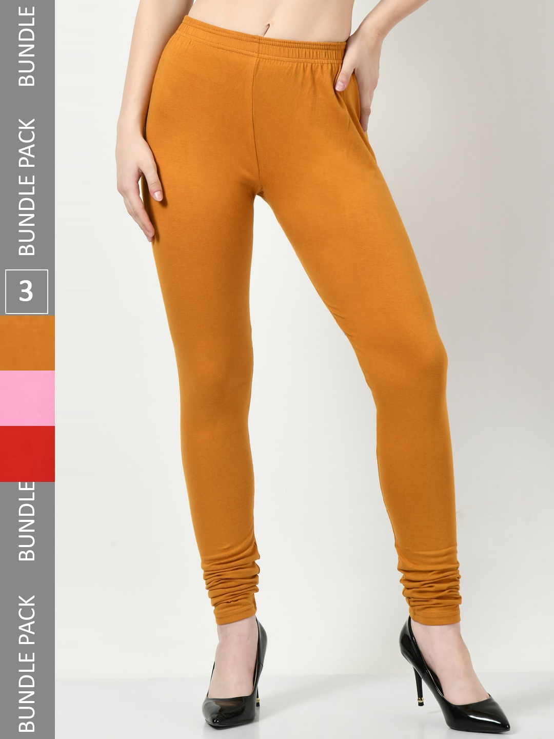 

BAESD Pack Of 3 Slim-Fit Churidar-Length Leggings, Mustard