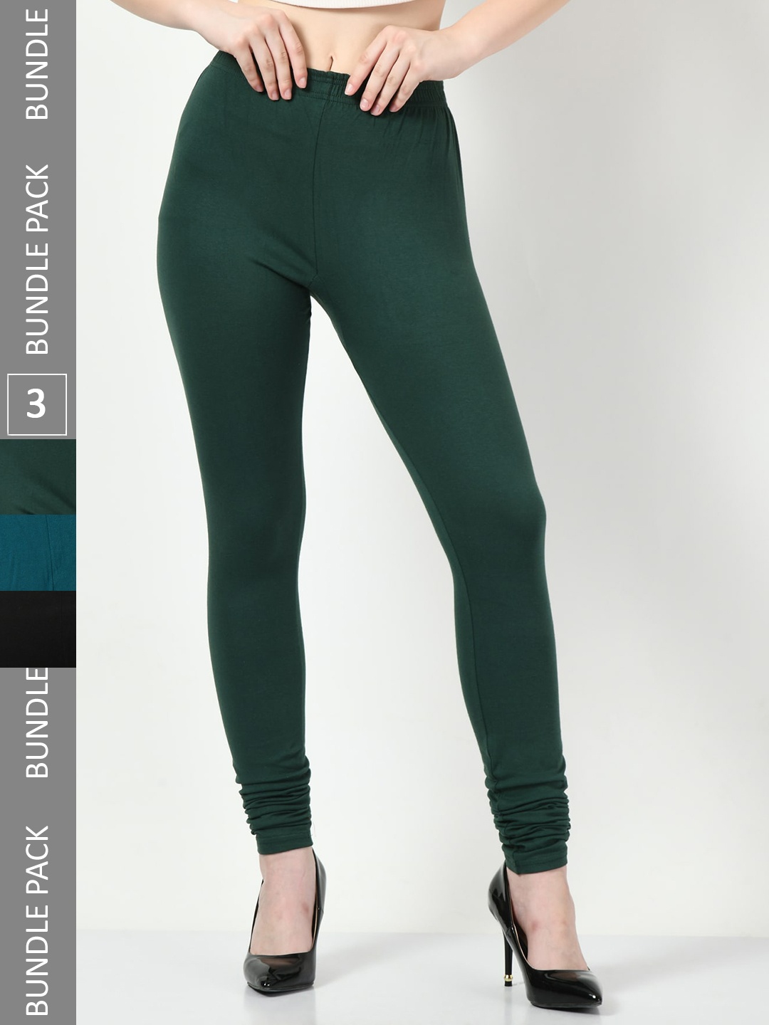 

BAESD Pack Of 3 Churidar-Length Cotton Lycra Leggings, Green