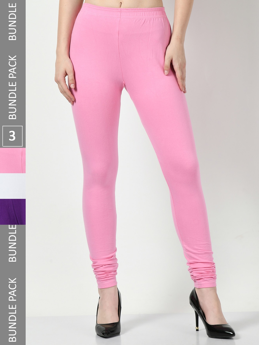 

BAESD Pack Of 3 Slim-Fit Churidar Length Leggings, Pink