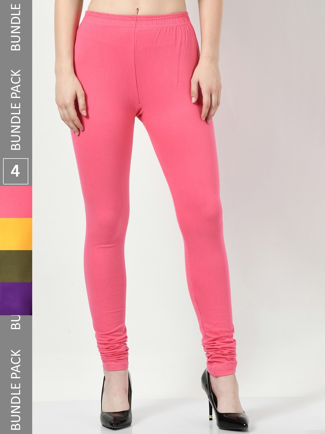 

BAESD Pack Of 4 Churidar Length Soft Cotton Lycra Leggings, Pink
