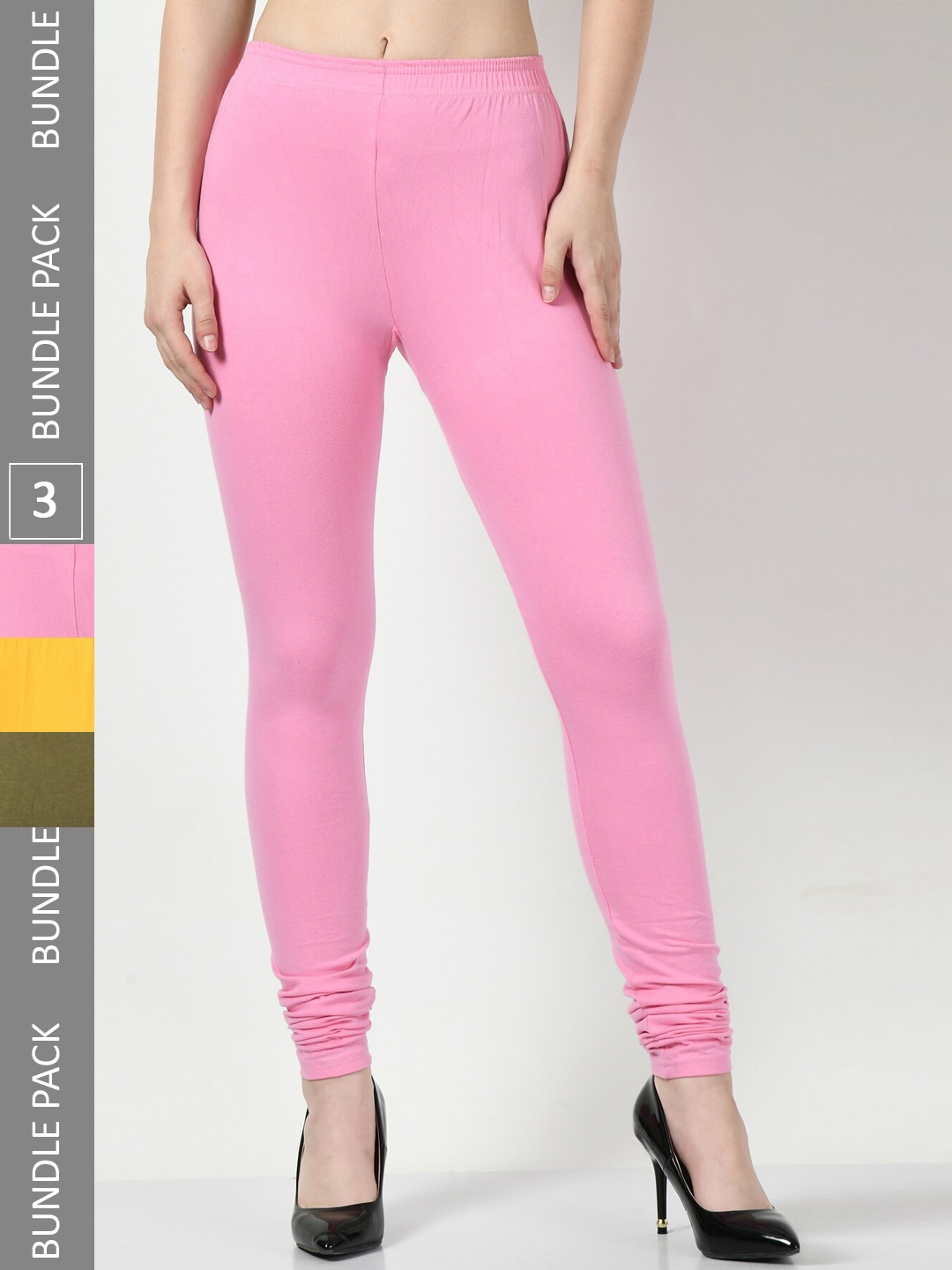 

BAESD Women Pack of 3 Churidar-Length Leggings, Pink