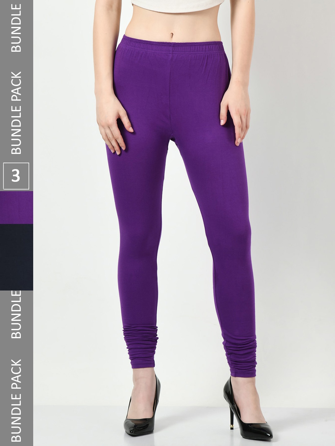 

BAESD Pack Of 3 Churidar-length Leggings, Purple