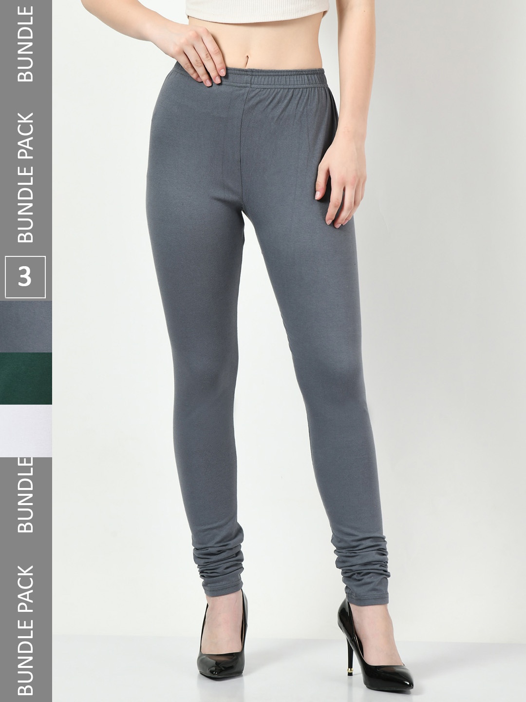 

BAESD Pack Of 3 Churidar-Length Cotton Lycra Leggings, Grey