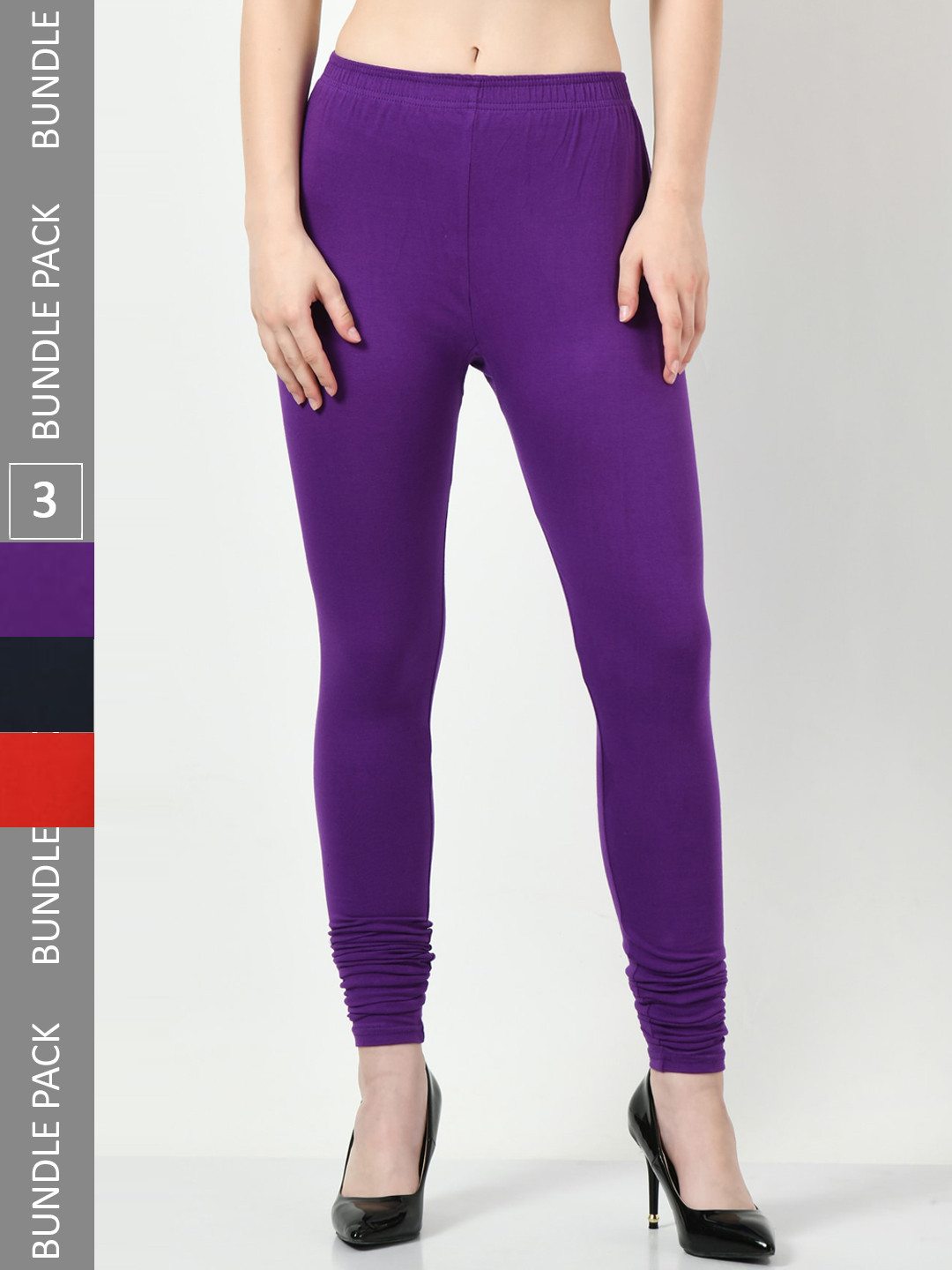 

BAESD Pack Of 3 Cotton Lycra Churidar-Length Leggings, Purple