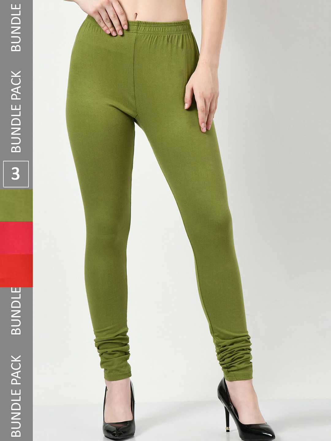 

BAESD Women Pack Of 3 Churidar-length Leggings, Olive